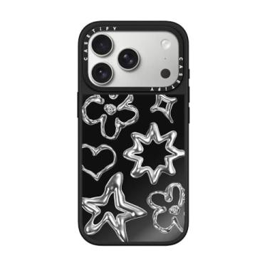 Imagem de CASETiFY Capa espelhada para iPhone 17 Pro [refletiva/compatível com Magsafe/1,5 m. 1X proteção contra quedas de grau militar] - rabiscos cromados - preto em preto