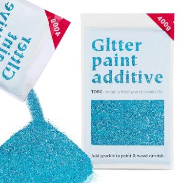 Imagem de TORC Aditivo de tinta com glitter azul – pó de glitter de vários tamanhos para tinta acrílica, paredes, móveis de madeira e artesanato (400 g) - uso interior/exterior em todos os acabamentos