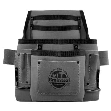 Imagem de GRAINTEX Bolsa profissional para unhas e ferramentas com 10 bolsos, tela Ripstop de camada dupla, acabamento de couro, suportes de martelo de aço, para moldadores, construtores, eletricistas