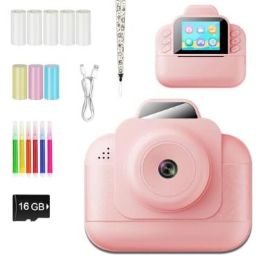 Imagem de Kit de Câmera Infantil, Incluindo 5 Rolos de Filme, 3 Rolos de Filme Colorido, Cartão de Memória de 16 GB, Lápis de Cor, Cordão e Função de Impressão Instantânea (Rosa)