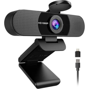 Imagem de Webcam Full HD 1080p com Microfone Duplo, Câmera USB com Tampa de Privacidade, Grande Angular 90°, Correção Automática de Luz e Adaptador A-para-C