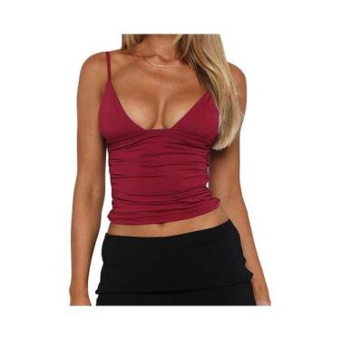 Imagem de Top Cropped Feminino Slim Fit Com Decote Em V E Franzido Estilo Y2K Ca