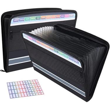 Imagem de Pasta de Arquivo Expansível de Bolsos, Tecido Têxtil+PP, com Bolsa Frontal para Lápis, Pasta de Gerenciador de Arquivos, Pasta Sanfonada Plástica A4 Divisoes, Organizador de Arquivos com Zíper