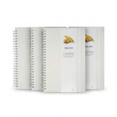Imagem de Caderno Espiral, Capa Azul em Papel 100% Reciclado com Elástico, 21x15cm, 70 Folhas Pautadas na Cor Bege, Com Suporte para Caneta (10, Milho)