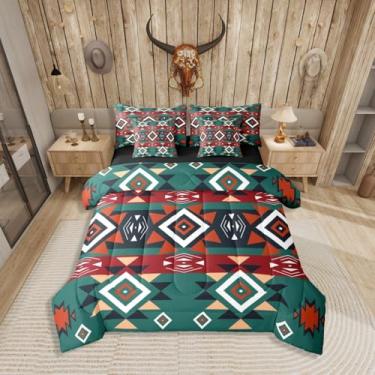 Imagem de Conjunto de cama queen boêmio asteca de 7 peças, cama nativa do sudoeste do país em uma bolsa, conjunto de cama rústica de fazenda inclui edredom, conjunto de lençol, fronhas e fronhas, decoração de