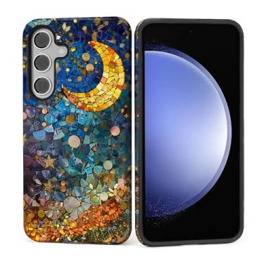 Imagem de Kapadiy Capa para Samsung Galaxy S25 FE, estampa de vitrais, lua estrelas, design híbrido, proteção dupla de silicone + capa de corpo inteiro à prova de choque de policarbonato rígido, capa protetora