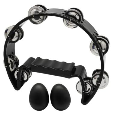 Imagem de Hordion Tambourine Metal Jingles, Mão Percussão Meia-Lua Pandeiros Instrumento Musical para Adultos Entusiastas de Música Festa, Preto