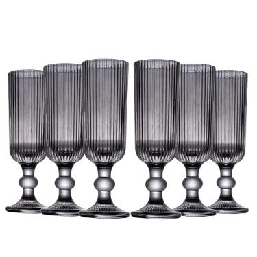 Imagem de Jogo de 6 Taças para Champanhe - Cameratta - Vidro - 160ml - Cinza - Full Fit