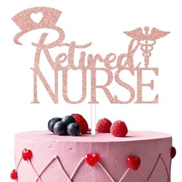 Imagem de Topo de bolo de enfermeira aposentada, oficialmente aposentado, topo de bolo A Nursing Legend Retiers, decoração de artigos de festa Happy Retirement Glitter ouro rosa