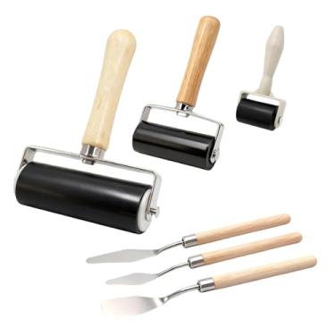 Imagem de Esquirla Conjunto de 3 rolos de borracha para pintura, pincel e tinta, multiuso, com raspador, ferramenta para pintura a óleo em artesanato.