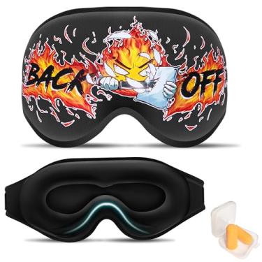 Imagem de Máscara de dormir 3D para pessoas que dormem de lado, padrão engraçado, homens e mulheres, 100% de bloqueio de luz e sem pressão ocular, venda noturna ajustável para viagens, voo, soneca, preta (recuo