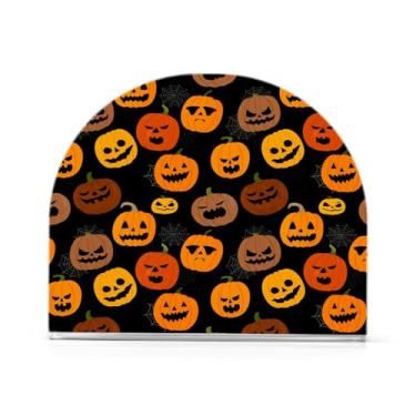 Imagem de JUZIHAI Lanternas laranja de Halloween Porta-guardanapos para mesa Dispensador de guardanapo de acrílico Suporte de lenços independente de mesa para cozinha sala de jantar bar festa decoração de casa