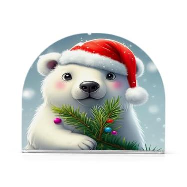 Imagem de JUZIHAI Porta-guardanapos para mesa, dispensador de guardanapo de acrílico de urso polar de Natal, suporte de lenços independente de mesa para cozinha, jantar, bar, festa, decoração de casa