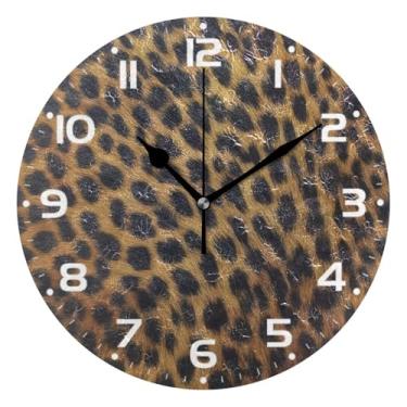 Imagem de JUZIHAI Relógio de parede leopardo silencioso, sem tique-taque, relógios de parede redondos operados por bateria, fácil de ler, relógio decorativo de parede para casa, cozinha, sala de estar, quarto