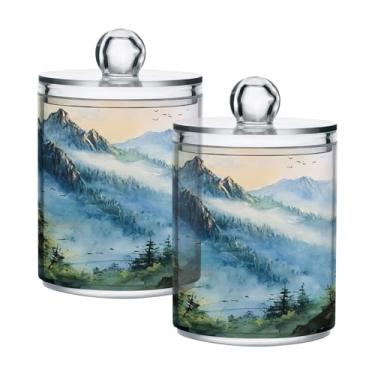 Imagem de Qilmy Mountain Forest Pacote com 2 unidades, frascos de boticário de 400 ml, vasilha organizadora de banheiro para cotonetes, bolas de algodão, almofadas de maquiagem, fio dental, sais de banho