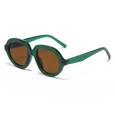 Imagem de HCHES Óculos de Sol Femininos com Armação Oval Pequena e Estampa de Leopardo Retrô em Degradê, Versáteis e Modernos, Proteção UV400 (Verde-Marrom)