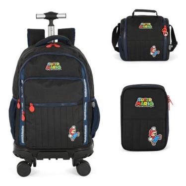 Imagem de Kit Mochila Rodinhas 360 Lancheira Estojo Super Mario