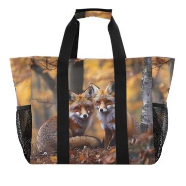 Imagem de ODAWA Bolsa de ginástica estética para mulheres, organizador de verão, bolsa de praia para compras de supermercado, linda raposa de outono, Linda raposa de outono, One Size