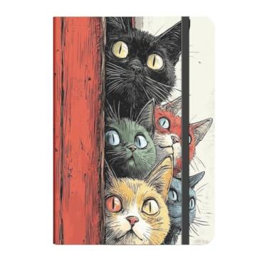 Imagem de Caderno GATO CAPA DURA CRIATIVA – Criativo 160 Páginas Anotações Bullet Journal - 21x14, Ideal para Anotações e Bullet Journal(GATOS COLORIDOS FUNDO VERMELHO,COM pauta (para Escrever))