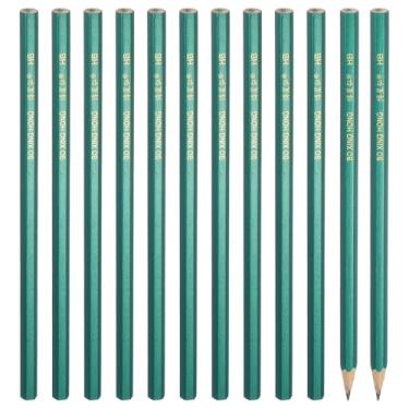 Imagem de PATIKIL Lápis de madeira hexagonais a granel, pacote com 12 lápis de grafite HB design de ponta dupla para material de escritório, materiais de desenho de arte de marcação de engenharia, verde