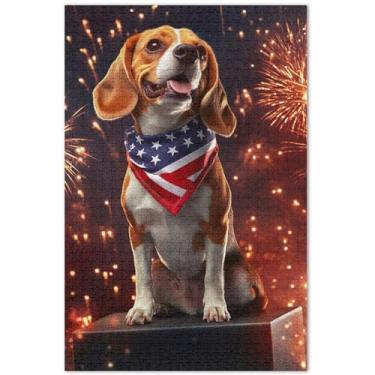 Imagem de Quebra-cabeça personalizado Beagle Dog EUA americano 1000 peças para adultos presentes de festa elefante branco grande quebra-cabeça paisagem pintura a óleo, 75 x 40 centímetros