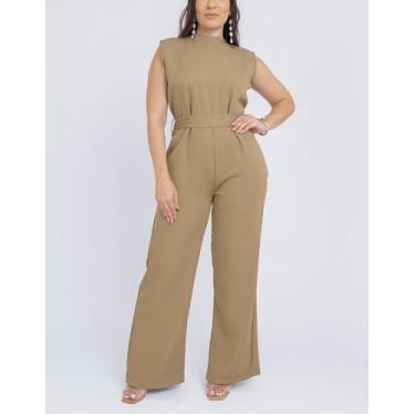 Imagem de Macacão feminino pantalona soltinho regata cinto gola alta - SWISS BOU