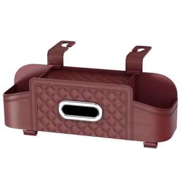 Imagem de Caixa de Armazenamento para Apoio Cabeça Carro Organizador Multifuncional Suporte Universal Copo d Água Suspenso no Banco Traseiro Celular Papel Higiênico Couro Poliuretano ABS Acessório Organização d