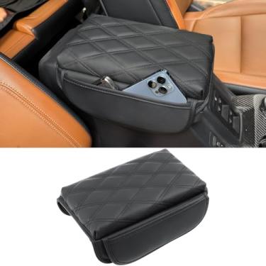 Imagem de EVGoXMods Capa de apoio de braço para console central compatível com acessórios Ford Bronco 2021-2023 2024 2025 2026, protetor de descanso de braço de couro PU grosso com bolsos de armazenamento