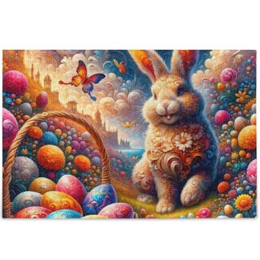 Imagem de Quebra-cabeça personalizado de ovos de coelho da páscoa 1000 peças para adultos presentes de festa elefante branco divertido presente de mordaça animal flor arte, 75 cm x 50 cm