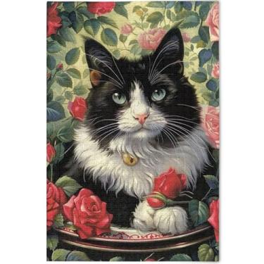 Imagem de Quebra-cabeça de rosas flores gato fofo personalizado 1000 peças adultos elefante branco arte divertida quebra-cabeça paisagem arte, 75 cm x 50 cm