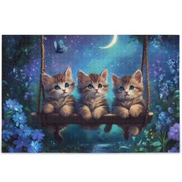 Imagem de Pintura de gato adorável gatinhos quebra-cabeça personalizado 1000 peças para adultos amantes presentes família quebra-cabeça difícil cenário animal arte decoração, 75 cm x 50 cm