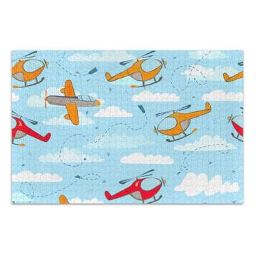 Imagem de Quebra-cabeça de helicóptero de avião fofo céu azul 500 peças presentes de tecnologia de jogo para adultos presentes exclusivos para decoração de casa, arte de 51 x 35 cm