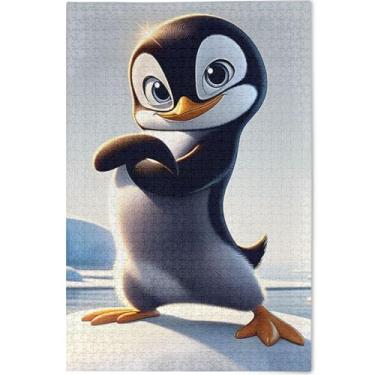 Imagem de Quebra-cabeça engraçado animal pinguim personalizado 1000 peças adultos família elefante branco presentes único divertido brinquedo adulto animal arte floral, 75 cm x 50 cm