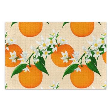 Imagem de Jigsaw 1000 quebra-cabeças para adultos elefantes brancos presentes paisagem quebra-cabeça arte brinquedo pintura laranja verde folhas flores brancas, 75 x 40 centímetros