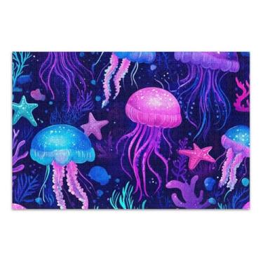 Imagem de Quebra-cabeça adulto roxo impressão oceano água-viva 500 peças presentes família elefante branco único quebra-cabeça arte brinquedo pintura, 20,5 x 14,9 polegadas