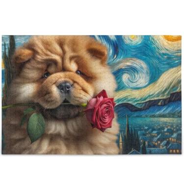 Imagem de Quebra-cabeça de cachorro personalizado Noite estrelada Chow Chow para adultos 1000 peças pintura animal arte difícil quebra-cabeças amantes presentes família, 75 cm x 50 cm