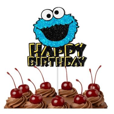 Imagem de Blue Glitter Birthday Party Cartoon Decorations Supplies - Monster Happy Birthday Cake Topper - Cookie Theme Decor for Baby Shower - Cake Decoration for Girls or Boys