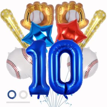 Imagem de Balões de beisebol, decorações de aniversário de 10 anos de beisebol, balão número 10 de alumínio de 101 cm para crianças aniversário tema esportivo suprimentos de festa (número 10)