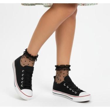 Imagem de Tênis Feminino All Preto Unissex Cano Baixo Star Meia Casual Dia a Dia