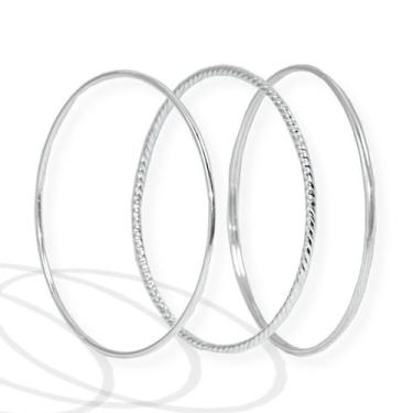 Imagem de 3 Bracelete Feminino Pulseira Rigida Sem Fecho Grande Prata - La&Ny Pr