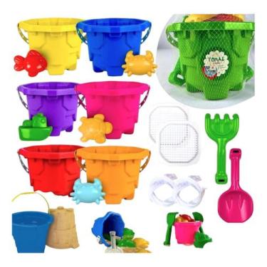 Imagem de Kit 5 Balde De Praia Infantil Castelo D Areia Kit C/ 7 Peças - SMILING