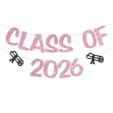 Imagem de Faixa Class of 2026 - Placa de graduação 2026 - Material de festa educado AF - Decorações de festa de formatura universitária do ensino médio - Glitter rosa