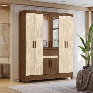 Imagem de Guarda Roupa Casal Ambiente Portugal 8 Portas Castanho Wood Avelã Wood