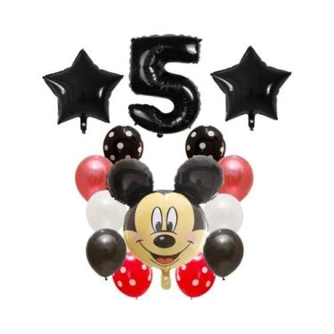 Imagem de Balões Mickey E Minnie Mouse 14pcs Balões De Número De Látex E Folha P