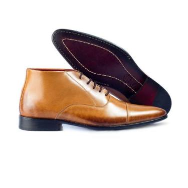 Imagem de Bota Social em Couro Masculino Cano Curto Cadarço Bico Fino Resistente