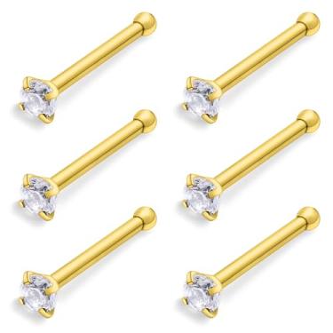 Imagem de Ftovosyo 6 peças de anéis de nariz de aço cirúrgico em forma de L para mulheres 1,5 mm zircônia cúbica parafuso de narina piercings hipoalergênicos 24 g 22 g 20 g, 24g,1.5mm CZ, Metal, Zircônia cúbica