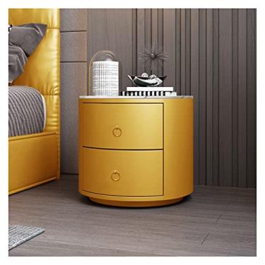 Imagem de Mesa de cabeceira redonda mesa de cabeceira de couro simples de couro ardósia armário de armazenamento de vidro temperado com gavetas mesas de cabeceira (cor: 07, tamanho: bancada branca)