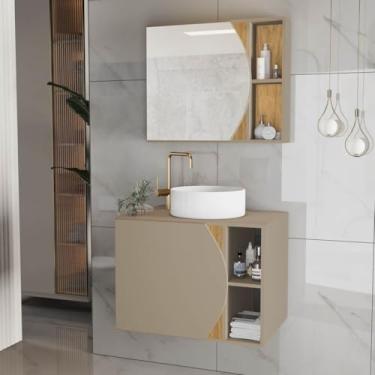 Imagem de Gabinete de Banheiro em MDF – Com Espelheira e Cuba, Armário Resistente à Umidade para Higiene e Cosméticos Doméstico (Fendi)