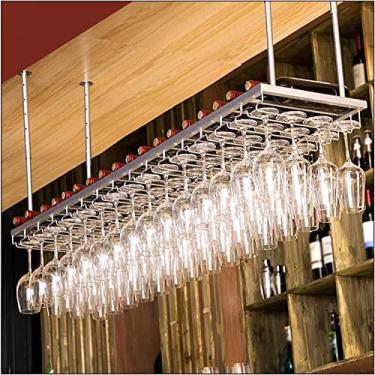 Imagem de Prateleiras de taças de taça - prata, prateleiras de vinho montadas na parede, suporte de copo de vinho de cabeça para baixo, ferro de metal de teto, para decoração de móveis, 60 x 30 cm (23,6 x 11,8