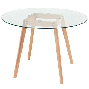 Imagem de Loft7, Mesa de jantar redonda com tampo de vidro Leda Kit 100 cm